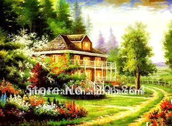 

Free shipping beautiful villa beside graceful woods ,new material cushion cover,Wall hanging art picture