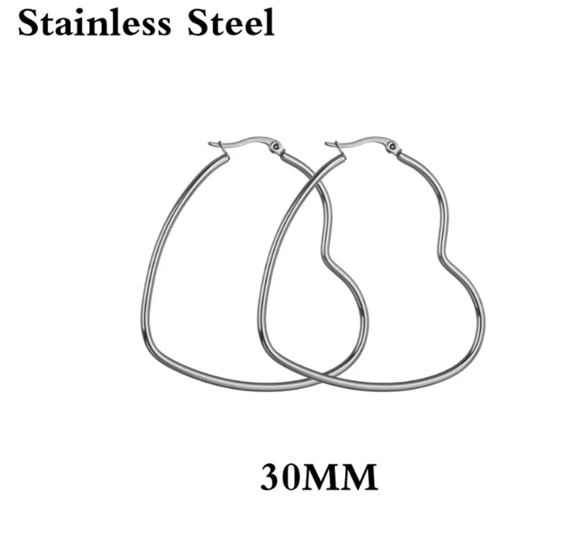 Простые большие серьги из нержавеющей стали, эллипс, Геометрическая любовь, квадратный дизайн, стальной цвет 316L, титановая сталь, большие серьги - Окраска металла: 30mm Heart