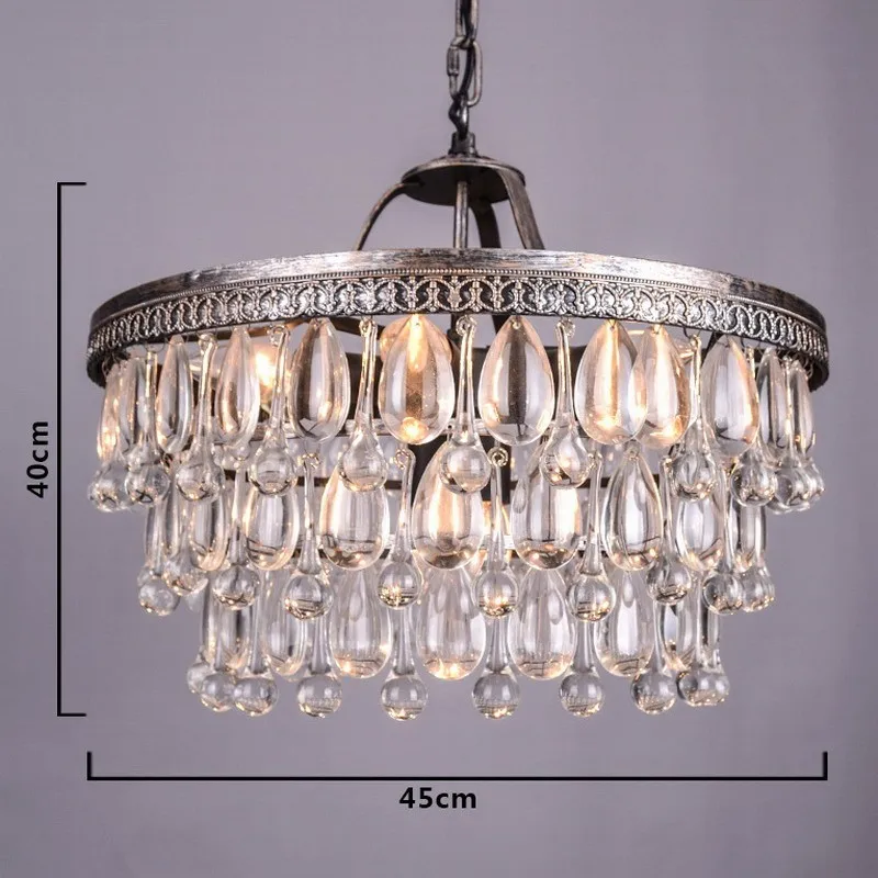 Vintage Big Glass Drops Led Crystal Iron Lustres Люстры Подвески Современные E14 Висячие лампы для кухни Гостиная Спальня