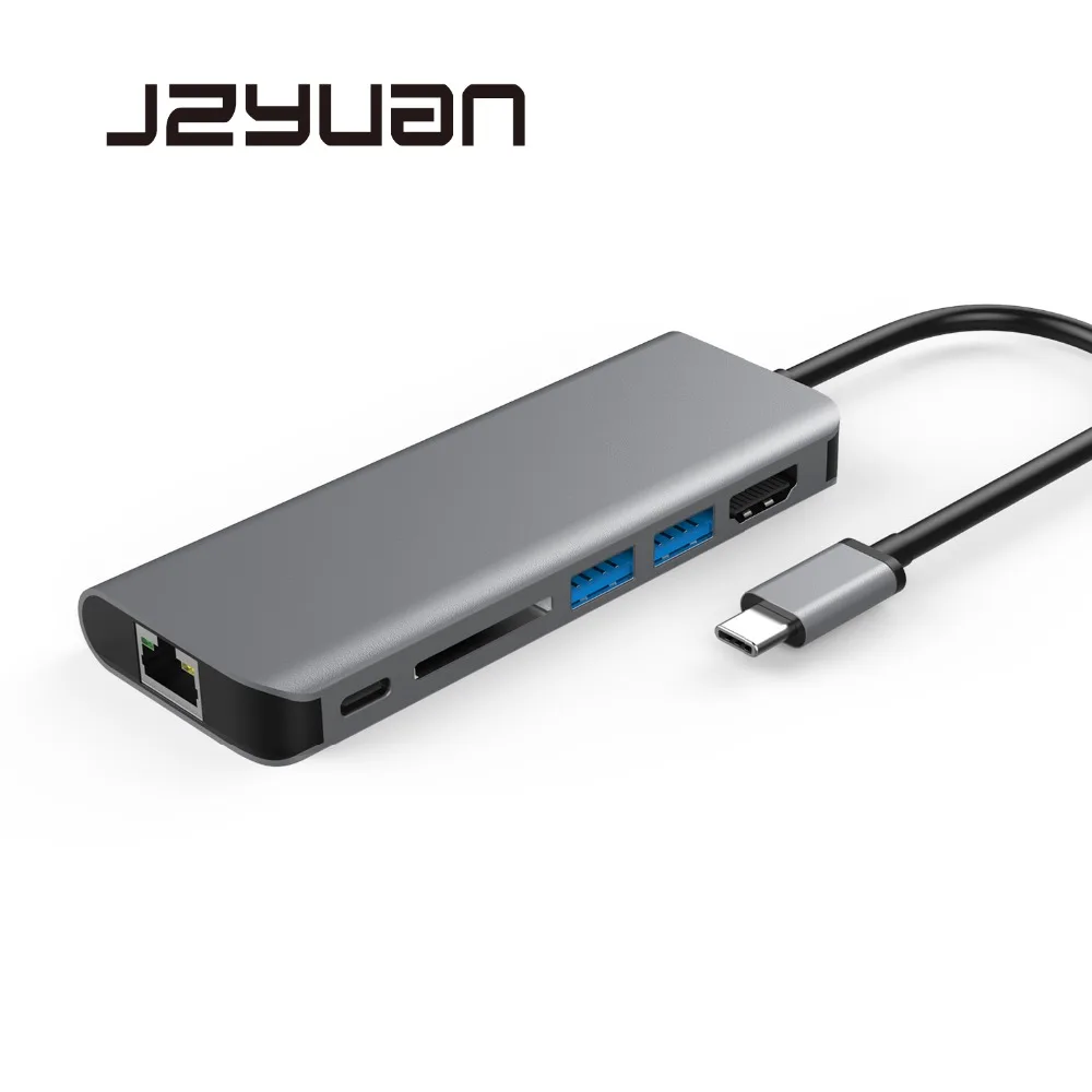 

JZYuan USB HUB USB C HUB HDMI Etehernet USB 3.0 PD Thunderbolt3 Adapter For Macbook Samsung Galaxy S9 S8 Huawei Mate 10 P20 Pro