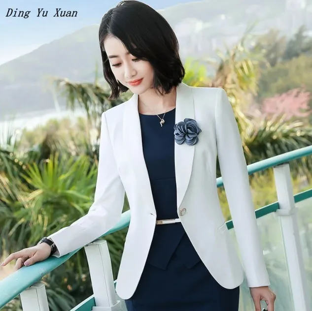 Office Ladies Dress Suit Long Sleeve Blazer Set For Businesss Women Formal 2 Piece Set Jackets and Dress Work Wear Dresses Suits