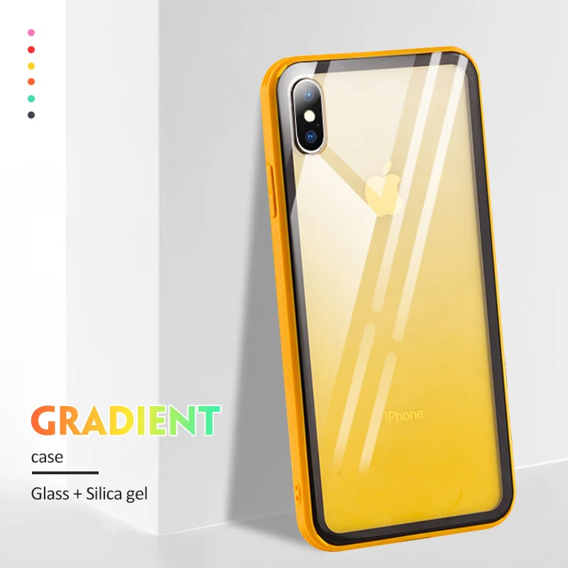 Soft Sides Gradient Back Tempered Glass Case For iphone 6 6S 7 8 Plus Transparent Protective Fundas X XS XR Max |