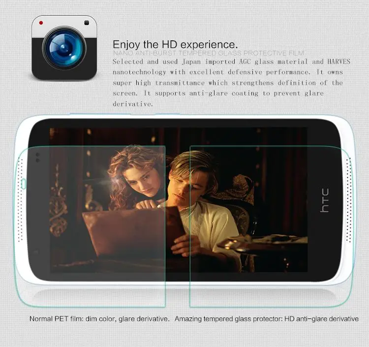 Для HTC Экран Защитную пленку Desire 526 Nillkin Удивительный H Anti-Explosion Desire 526 Закаленное Стекло-Экран Протектор