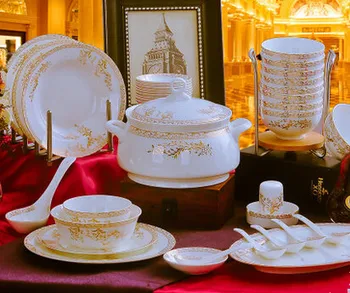 

Jingdezhen ceramic tableware 56 pieces bone china dinnerware set 20 bowl dishes set noodle bowl