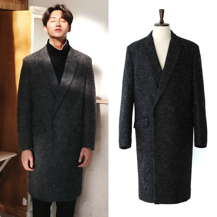2018 новое шерстяное пальто длинный отрезок Мужская мода Slim пальто в Корейском стиле мужская в простом стиле Шерсть плащ