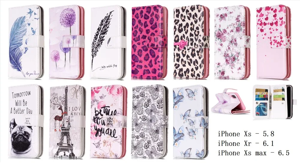 

Nine card Relief Leopard Eiffel Tower painting Magnet Wallet Card Slot Flip Stand Leather Case For iphone 7 8 Plus X XS MAX XR