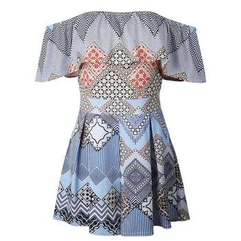 

2018 Summer Womens Playsuit Series Spring Sexy Off The Shoulder Ruffles Geometric Patterns Sweet Wrap Romper Jumpsuit For Women