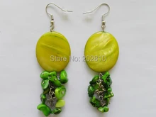 

Jewelry factory wholesale sales handmade woven Natural shell green stone earrings fashion 2022