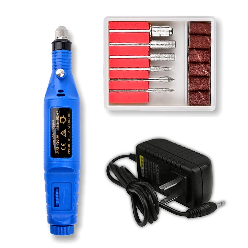 1Set Power Electric Nail Drill Machine Kit Nail Tips Manicure Machine Nail Art Pen Pedicure Nails Art Tools EU/US Plug Dropship - Цвет: Blue  US  PLUG