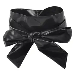 НСБ 2016 Новый Обёрточная бумага вокруг себя галстук Искусственная кожа Оби cinch Пояс Группа черный 2.1 М для леди