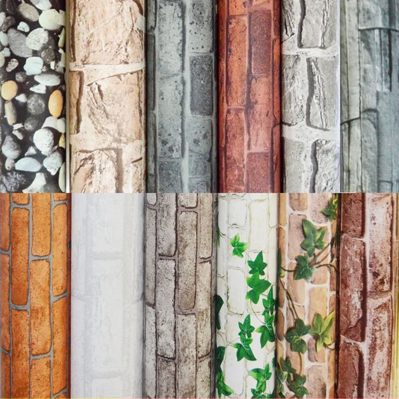 

Brick Stone Wall Paper Roll Chinese Rustic Vintage 3D PVC Embossed Washable WallPaper Living Room Decoration Backdrop 100X45cm