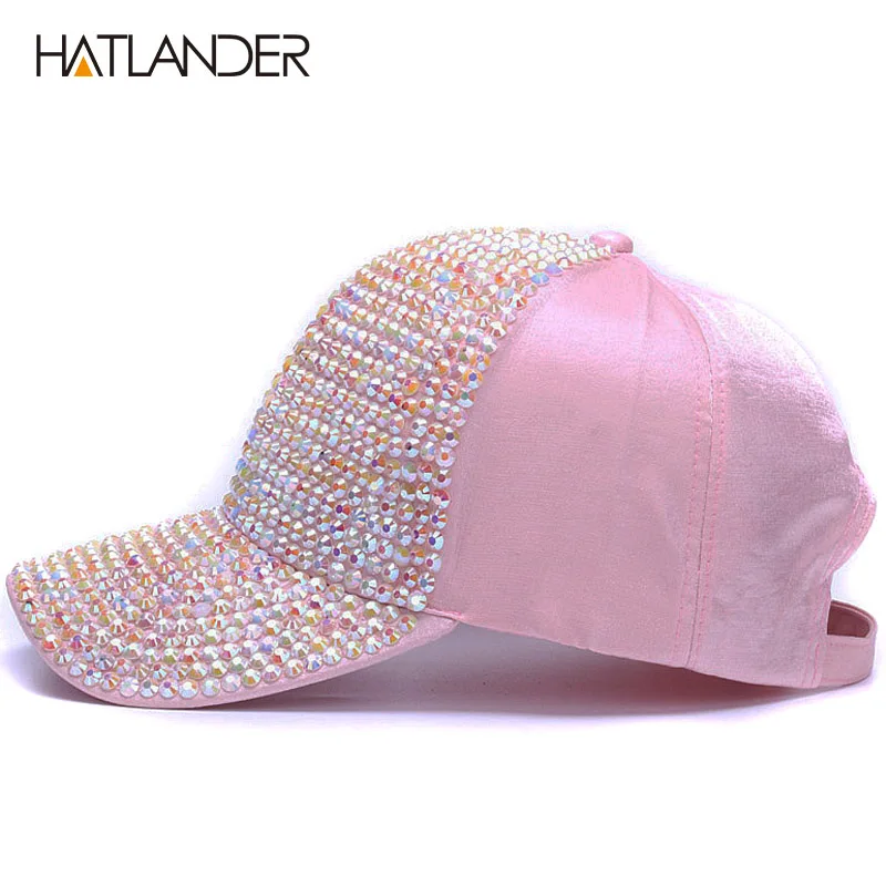 [HATLANDER] Женский горный хрусталь бейсболки женские роскошные шикарные шапки уличная Алмазная шляпа от солнца для девочек на застежке сзади gorras спортивная шапка, Кепка