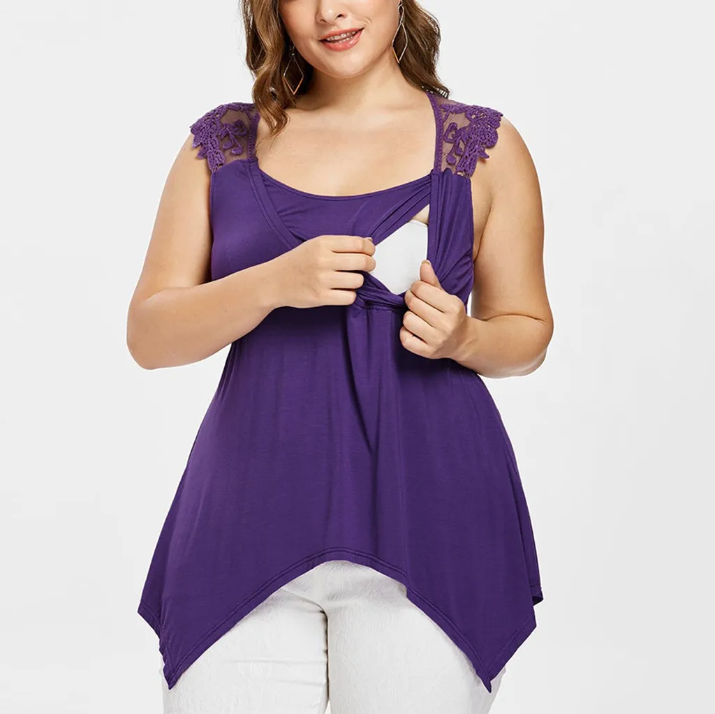 

Pregnancy Clothes Maternity Sleeveless Plus Size Crescent Hem Nursing Tank Tops For Breastfeeding Chalecos Para Mujer Enfermagem
