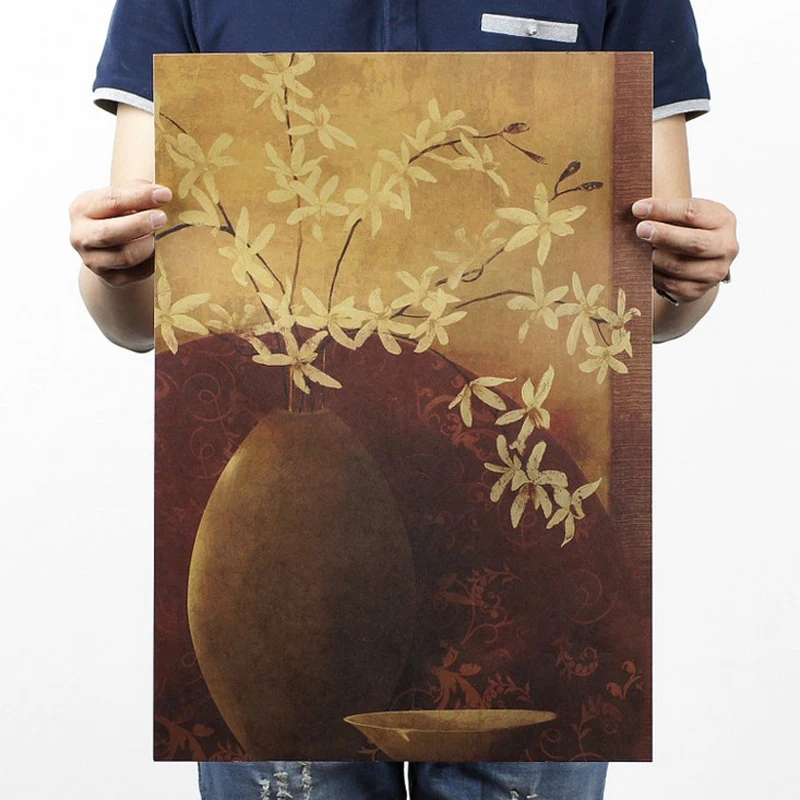 

Free shipping,hand-draw flower vase C Style/kraft paper/bar poster/Retro Poster/decorative painting 51x35.5cm