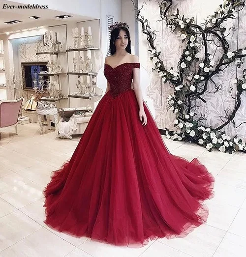 Burgundy Quinceanera Dresses Ball Gowns Off Shoulder Beaded Lace Up Back Plus Size Birthday Party Dress Sweet 16 Dresses - Цвет: same as picture