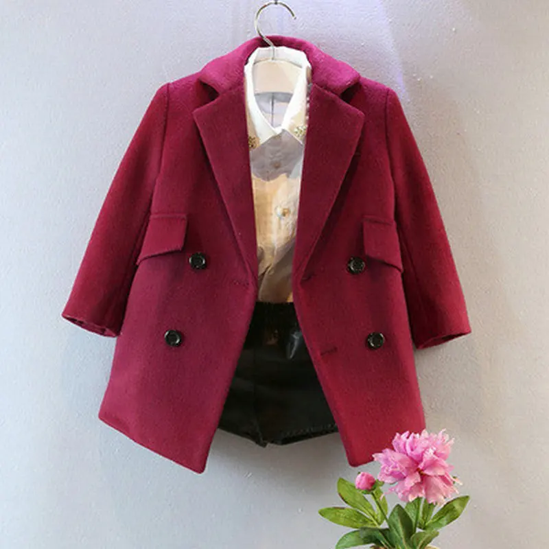 DFXD Baby Girl Wool Coats 2017 Spring Autumn Soild Double breasted Cotton Kids Wool Jackets