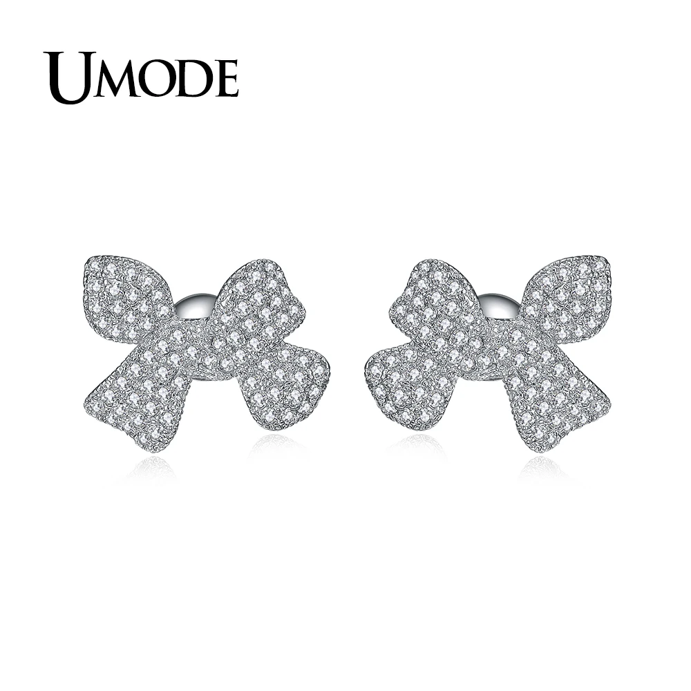 Женские серьги-гвоздики с бантом UMODE серьги цвета белого золота кубическим