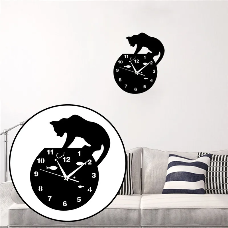

Naughty Cat Acrylic Clock Wall Clock Modern Design Home Decor Watch Wall Sticker Art Decal For Living Room Mural Home Goods A1