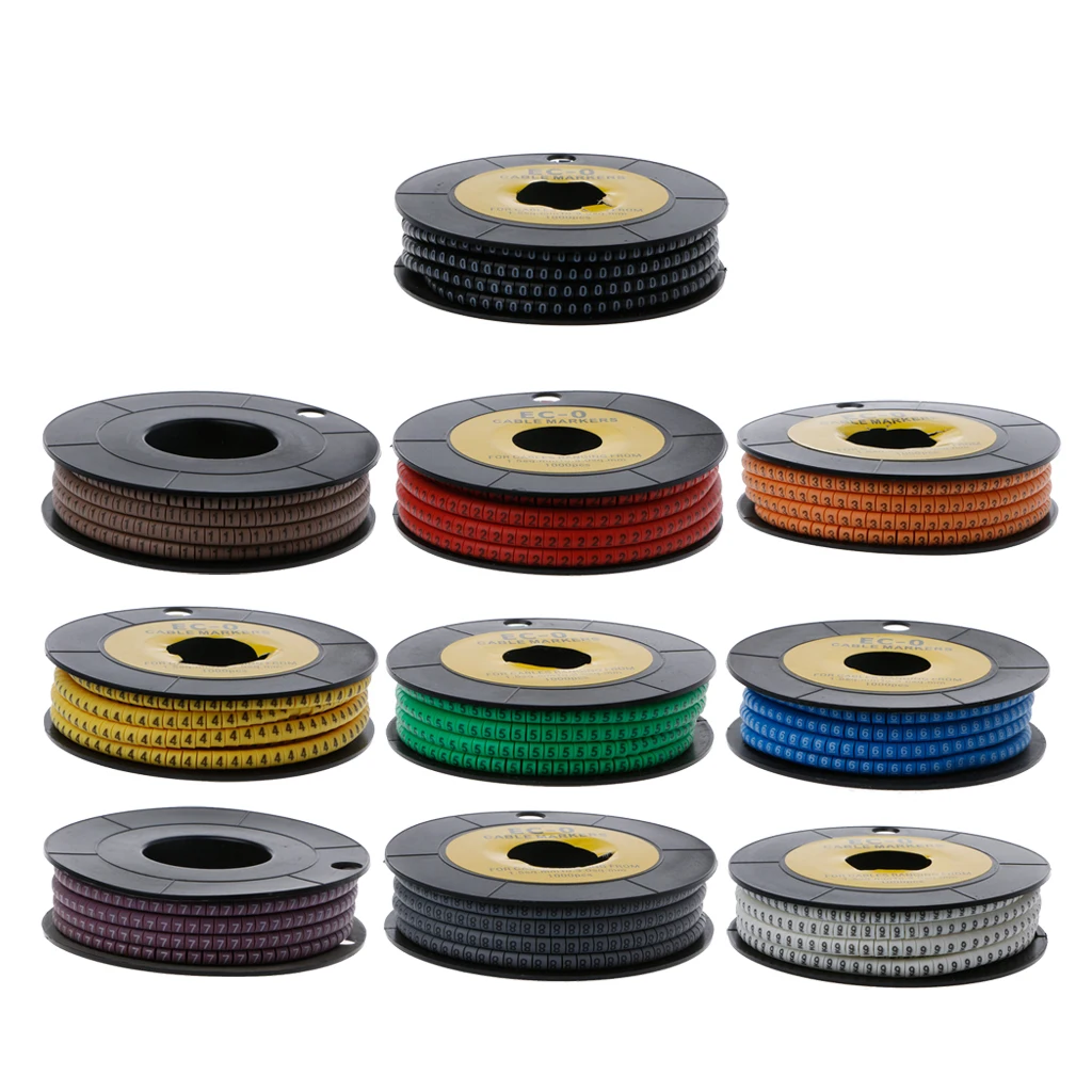 

1000PCS/ Roll Multi-Color Numeral 0-9 Coded Cable Cord Markers Set for Network