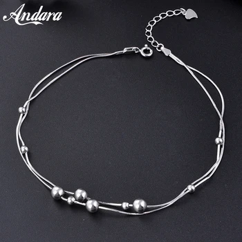 

New 2019 Real 925 Sterling Silver Round Bead Chain Anklet Women Double Love Anklets Fine Jewelry