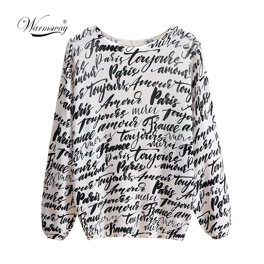 

New Women's Tops Letter Printed Female Long Sleeve Casual Pullover 2019 Spring Summer Knitted O-neck Sweater Jumper Hot B-063