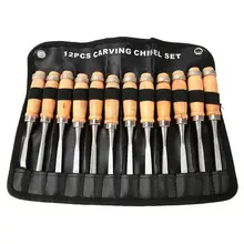 12Pcs/Set Wood Carving Hand Chisel Set Professional Woodworking Tools with Storage Pouch