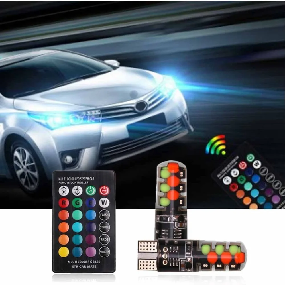 

2018 High Quality 2Pcs T10 Car RGB BulbWedge Side Light Kit LED Lamp With Remote Controller Set #277277