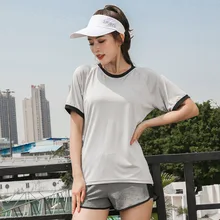 Летние Фитнес футболка Для женщин топ для занятий йогой Фитнес футболка спортивные футболки Для женщин спортивная рубашка для йоги спортивная, с коротким рукавом Фитнес одежда