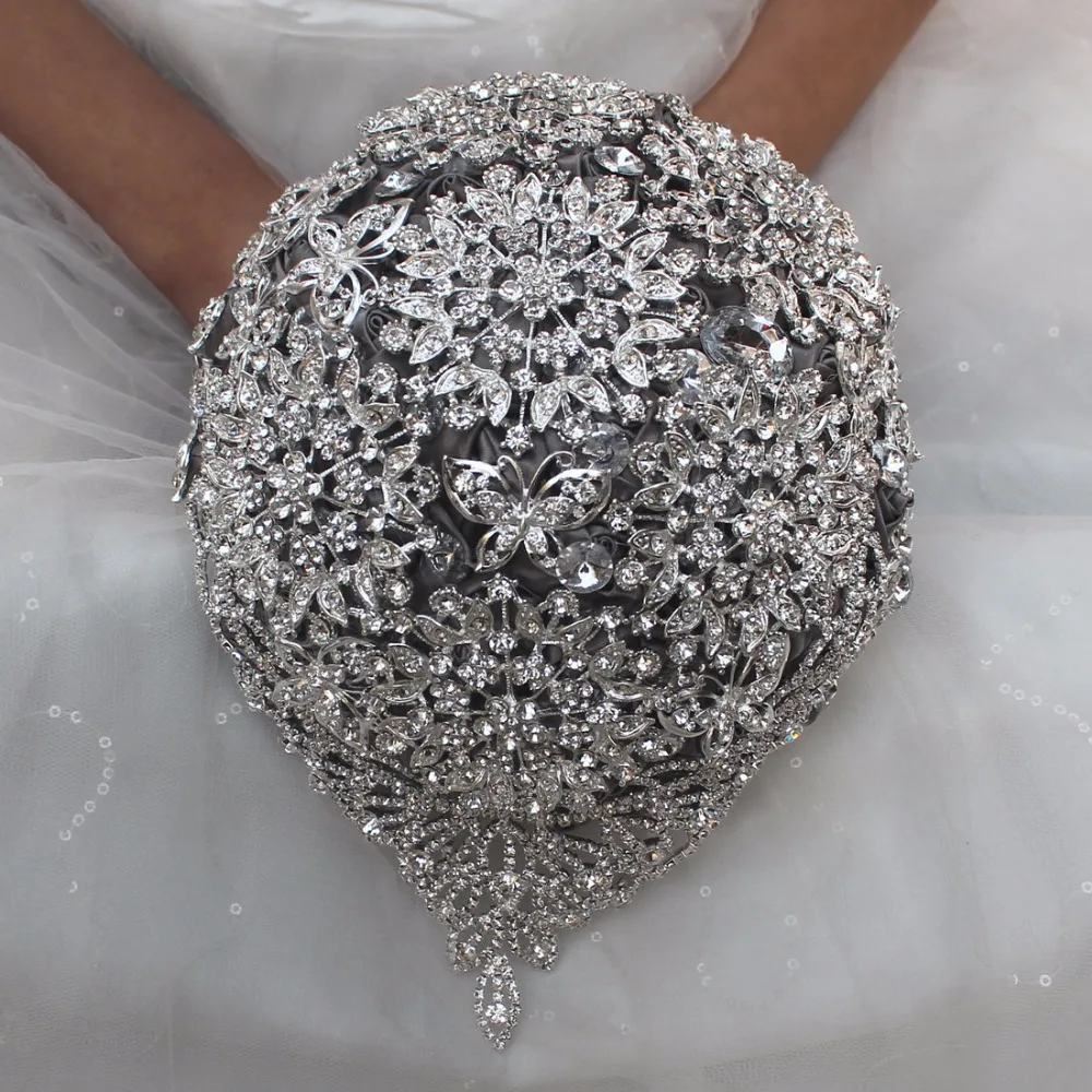 WifeLai-супер блестящий падения Стразы Букеты свадебные, Великолепный Букет невесты кристалла прочный тяжелых Diamond жениться цветы W2117