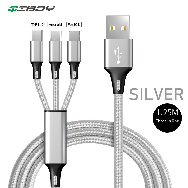 3 в 1 USB кабель для зарядки мобильного телефона для iPhone 7 Android Micro usb type C зарядный кабель для samsung S10 быстрое зарядное устройство провод - Тип штекера: Silves
