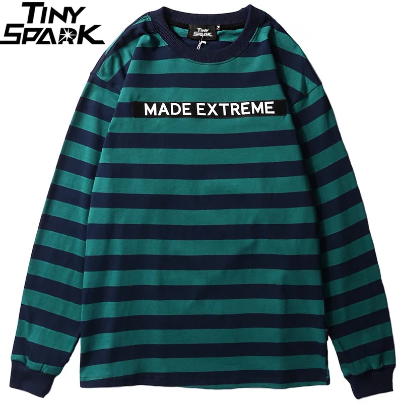 

Mens Long Sleeve Stripe T Shirts Harajuku Streetwear 2019 Summer Hip Hop Tshirt Fashion Tops Tees Red Blue Green T-Shirts Cotton