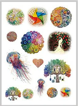 

Waterproof Temporary Tattoo Sticker color peacock windmill Jellyfish leaf water transfer Flash tatto Fake Tattoo for women gril