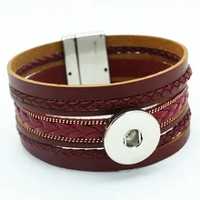 SE0170 модный браслет на магнитной застежке из натуральной кожи 21 см подходит 18 мм кнопки пуговицы оптом