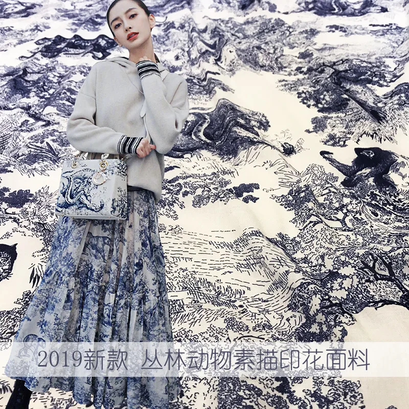 

2019 early spring new jungle animal sketch pattern cotton printed fabric dress shirt fashion material beautiful three colors