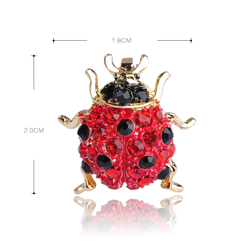 Madrry Red Crystals Ladybug Brooches For Women Men Gold-color Cute Insect Broches Collar Clips Badge Pins Dress Hats Accessories