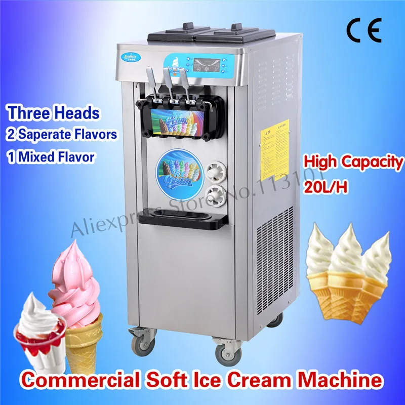 Vertical Ice Cream Maker Colorful Blue Pink Soft Icecream Machine Three