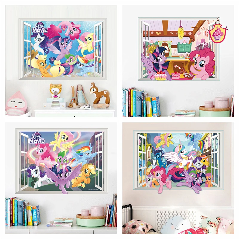 

Cartoon Unicorn 3d Window Wall Stickers For Kids Room Home Decoration Diy Anime Mural Art Pvc Animal Posters Girls Wall Decals