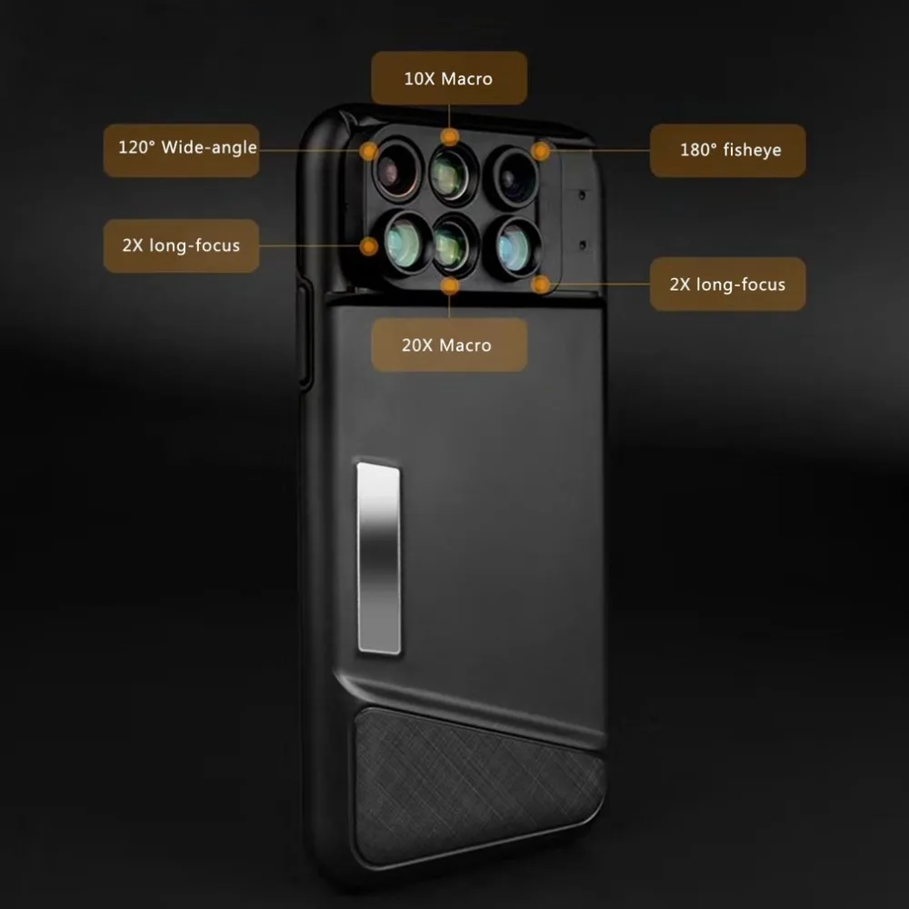 Портативный 6 in1 двойной мобильный телефон Камера объектив «рыбий глаз» Широкий формат макро объектив телескопа для iPhone X аксессуар