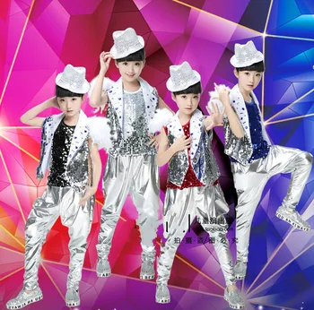 

Child boy hip-hop sequins jazz dance stage shelf drummer performance clothing children's modern dance costumes