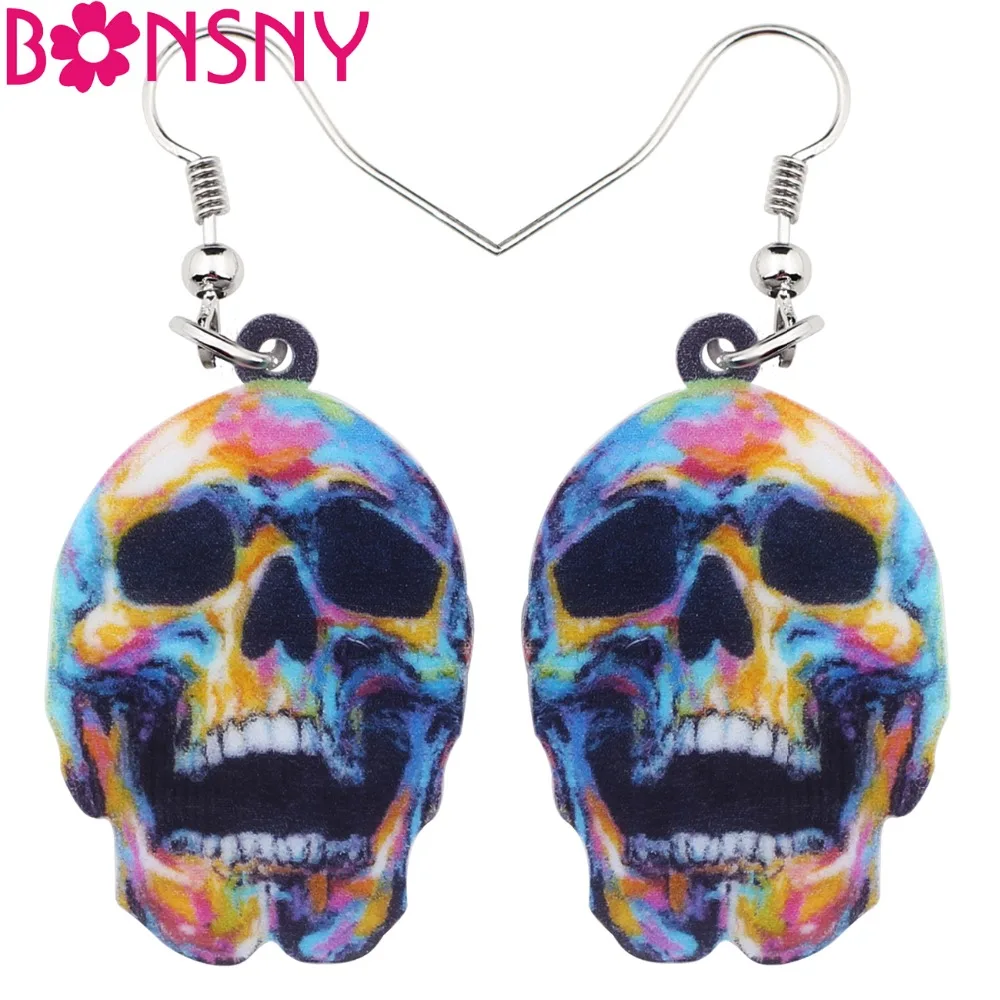 

Bonsny Acrylic Halloween Floral Punk Skull Skeleton Earrings Dangle Drop Big Long Novelty Jewelry For Women Girls Ladies Teens