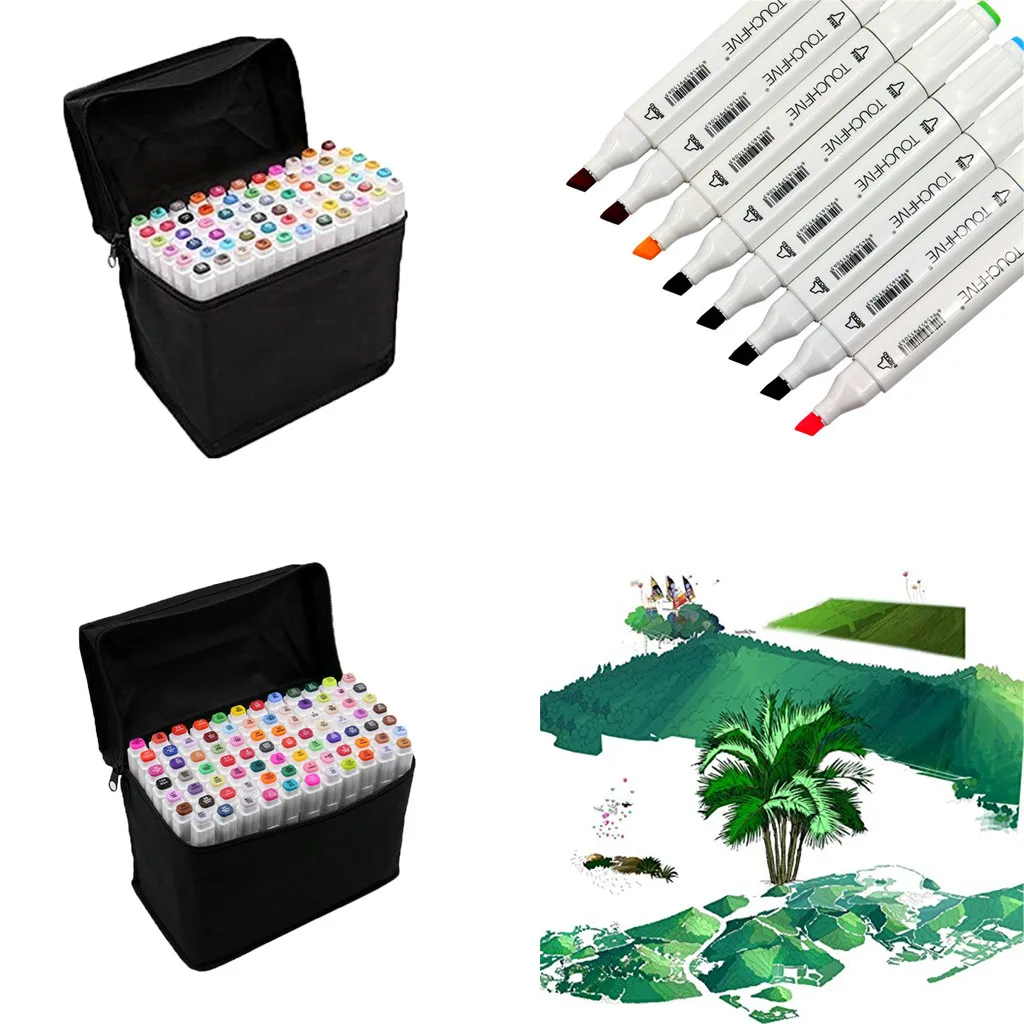 

60 And 80 Color Five Drawing Double-pointed Markers Wide Fine Point Brush Marker Wholesale 2019 A4