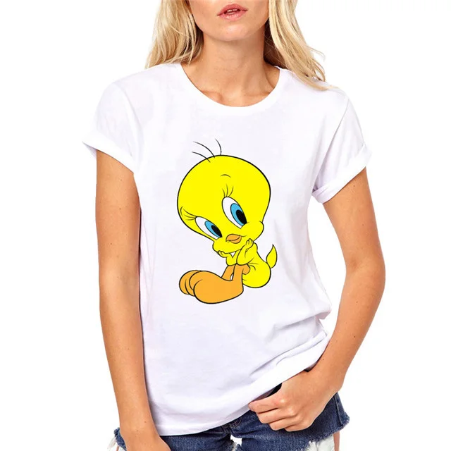2019 Мода Looney tung птичка Твити мультфильм печати футболки женские летние Милая
