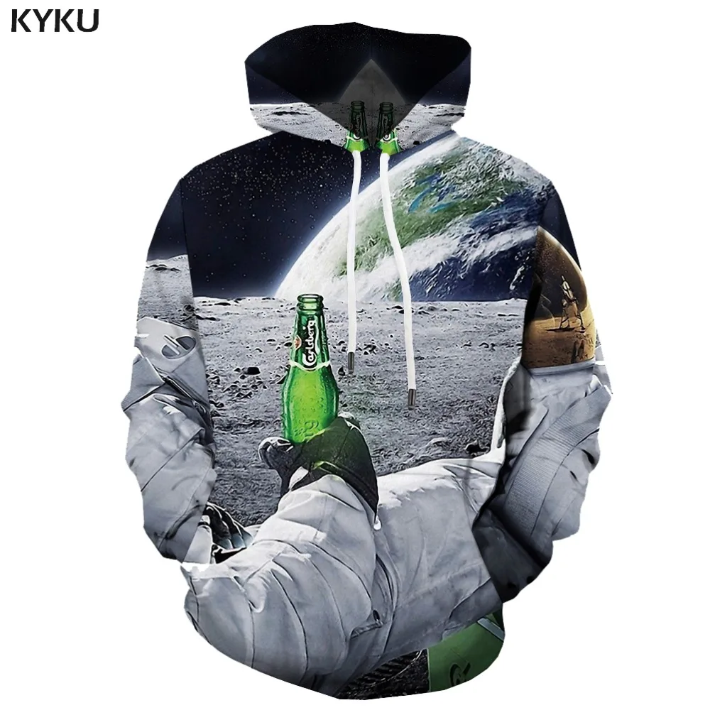 

KYKU Brand Beer Hoodie Men Galaxy Space Hoodie Print Earth Hooded Casual Astronaut 3d Printed Moon Hoody Anime Long Sleeve