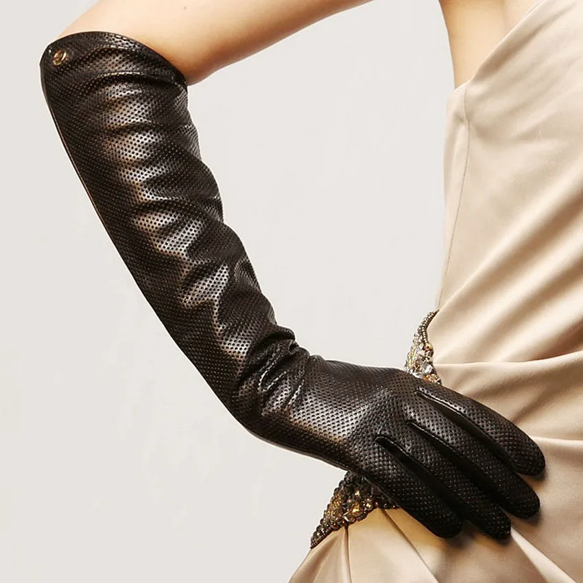 EL018NN 44cm long women winter leather gloves Fashion Opera Genuine leather gloves warm long style sheepskin gloves