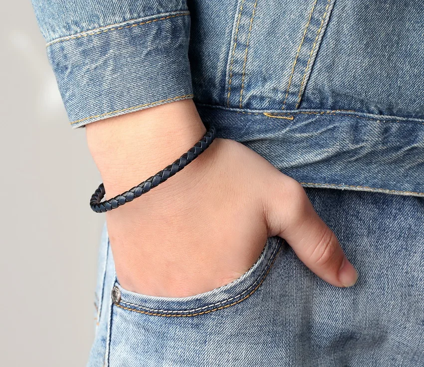 Bracelet Cuir Couple noir discret