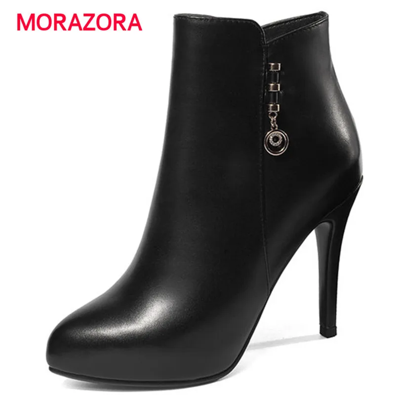 

MORAZORA 2018 new autumn winter ankle boots for women fashion super high heel platform boots pointed toe genuine leather boots