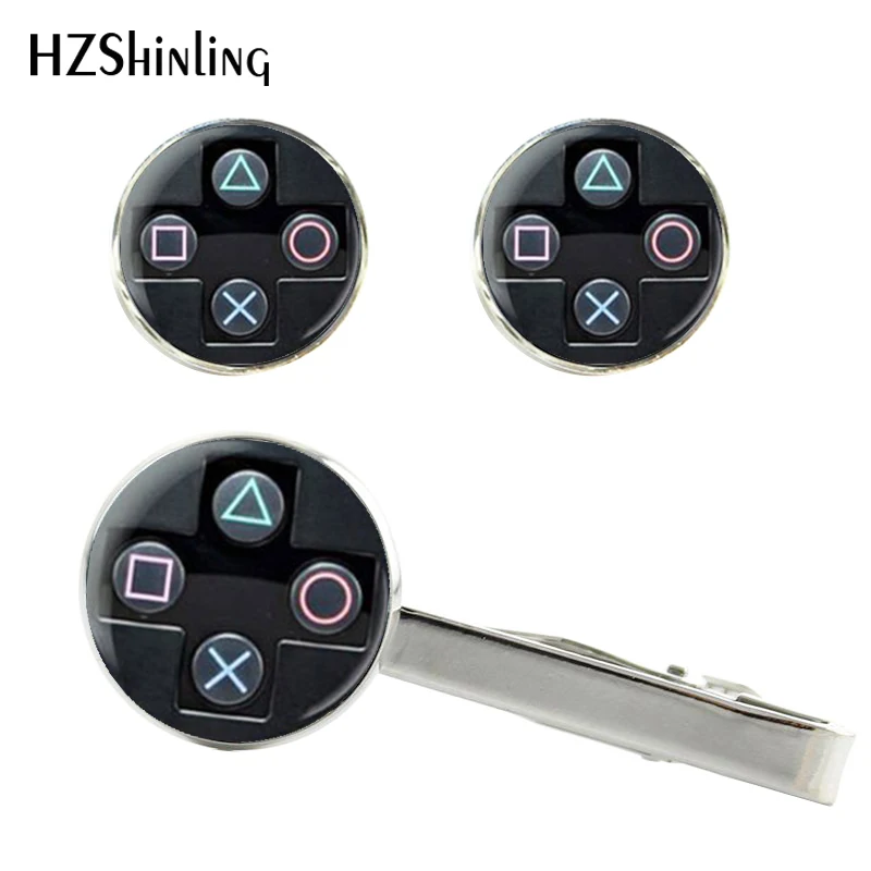 

2017 New Clips & Cufflinks Video Game Controller Cufflink Geeky PSP Tie Clip Round Silver Cuff CT-0024