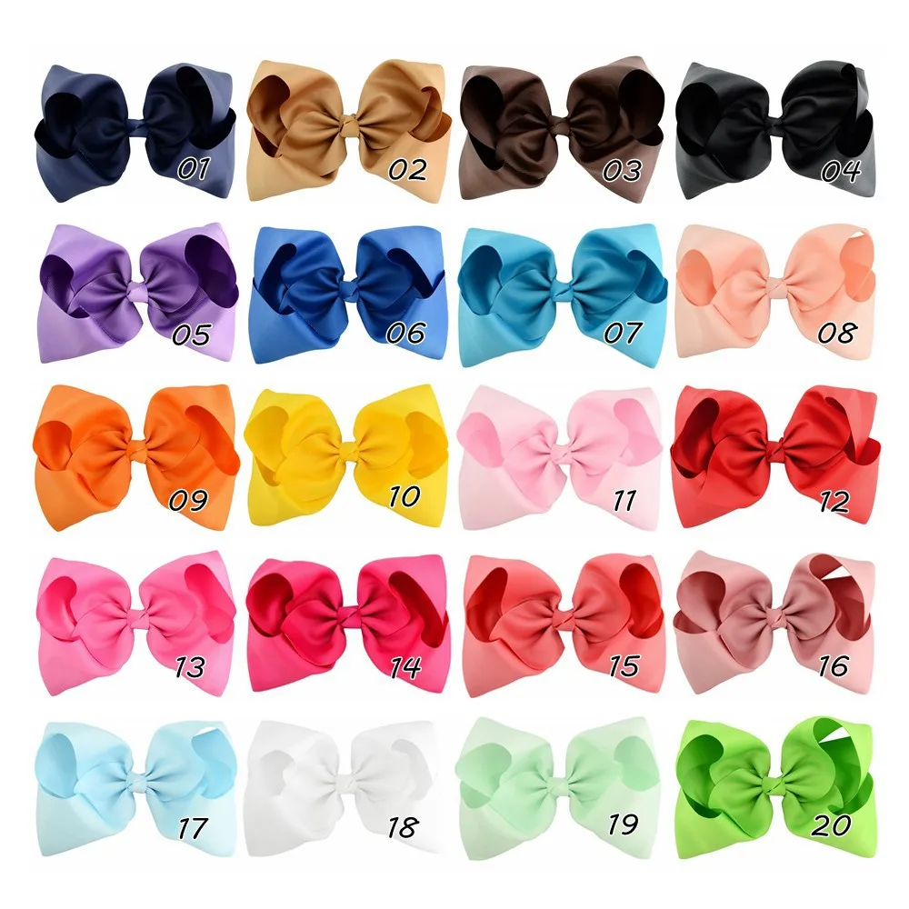 

MengNa 20pc/lot Large 8" BOWS,Large Solid Ribbon Jumbo Hair Bows With Clips Hairgrips Kids Girls Hair Accessories