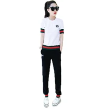 Large Size Women Tracksuit Brand Sportswear Female Short Sleeve Full Pant Sweatsuit Two Pieces font b