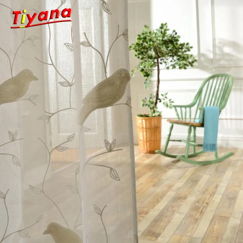 Рисунок птицы 3D вышивка простыня отвесные шторы для гостиной окна Хлопок Белый Тюль вышитая птица марлевая пряжа WP004#15